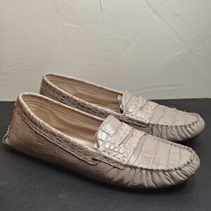 Sam Edelman Loafers Womens Beige Filly Crocodile Alligator Exotic Flats Size 9